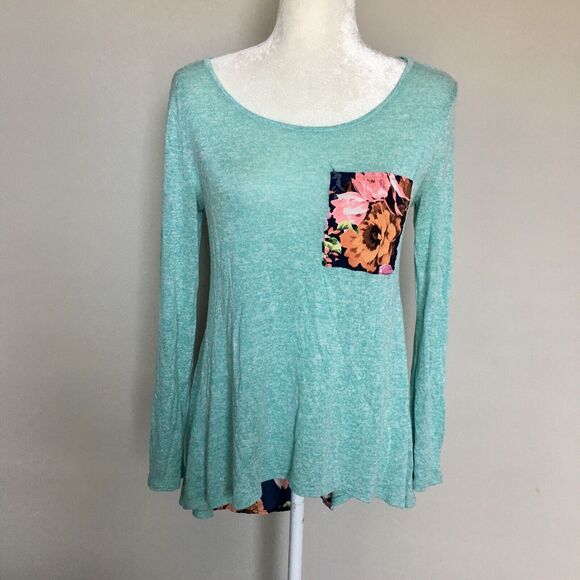 Anthropologie Tops - Anthro 12PM By Mon Ami Small Blue Long Sleeve Top Peasant Blouse Floral Back
